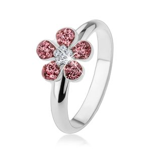 Prsten ze stříbra 925, zářivý kvítek vykládaný růžovými a čirými zirkony - Velikost: 55