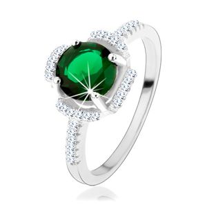 Prsten ze stříbra 925, zelený kvítek, lupínky z čirých zirkonů - Velikost: 60