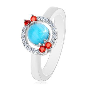 Prsten ze stříbra 925 - zirkonový kroužek, akvamarínově modrý střed - Velikost: 62