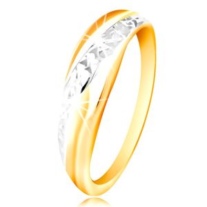Prsten ze zlata 585 - linie z bílého a žlutého zlata, blýskavý broušený povrch - Velikost: 58