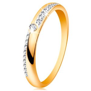 Prsten ze zlata 585 - úzké linie z čirých blýskavých zirkonků, lesklá ramena, zirkon - Velikost: 52