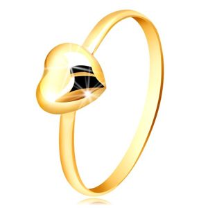 Prsten ze žlutého zlata 375 - úzký kroužek a pravidelné zrcadlově lesklé srdíčko - Velikost: 48