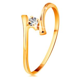 Prsten ze žlutého zlata 585 - zářivý čirý briliant, tenká zahnutá ramena - Velikost: 50