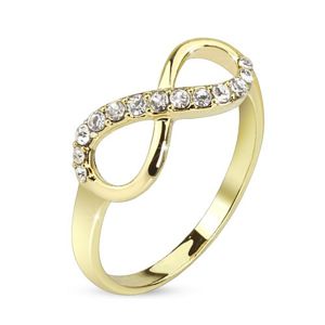 Prsten zlaté barvy, symbol nekonečna zdobený čirými zirkony - Velikost: 54