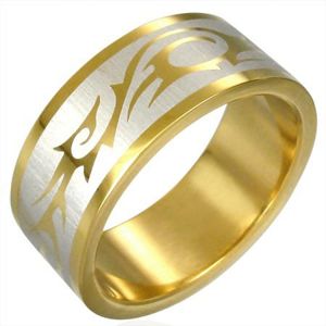 Prsten zlaté barvy - TRIBAL SYMBOL - Velikost: 57