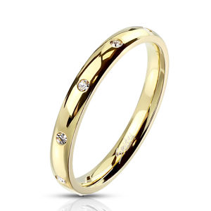 Prsten zlaté barvy z oceli - kulaté zirkony čiré barvy, 3 mm - Velikost: 59
