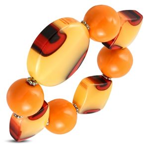 Pružný náramek - oranžové kuličky, mléčné sklo s oranžovým nádechem, očka