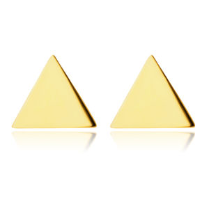Puzetové náušnice z 14K zlata - zrcadlově lesklé symetrické trojúhelníky, hladký povrch