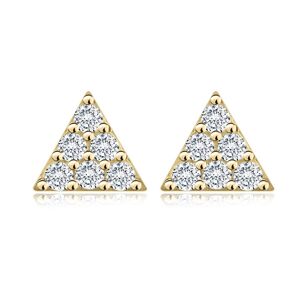Puzetové náušnice ze žlutého zlata 585 - trojúhelník s čirými zirkony