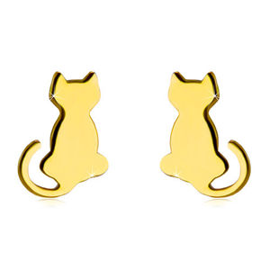 Puzetové zlaté 585 náušnice - obrys lesklé kočičky se zvednutým ocáskem
