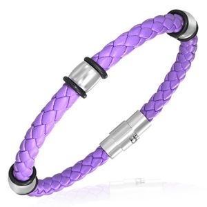 PVC pletený náramek - ocelové kroužky, fialový