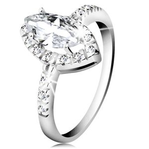 Rhodiovaný prsten, stříbro 925, zrnko čiré barvy se zirkonovým lemem - Velikost: 56