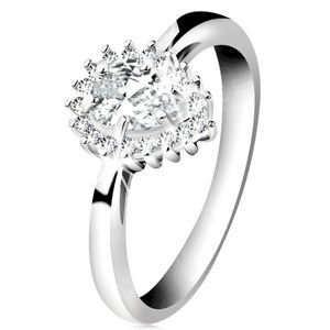 Rhodiovaný prsten ze stříbra 925, blýskavá kapka z čirých zirkonů - Velikost: 53