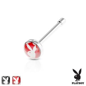 Rovný piercing do nosu, ocel 316L, barevné kolečko se zajíčkem Playboy - Barva piercing: Červená