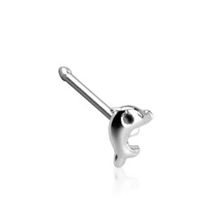 Rovný piercing do nosu ze stříbra 925 - drobný delfínek, tloušťka 0,8 mm