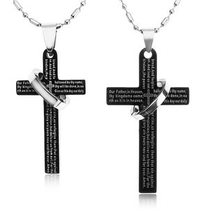 Sada náhrdelníků pro dvojici z oceli 316L, černé kříže s kroužkem, modlitba