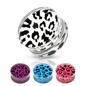 Sedlový plug z akrylu - leopardí vzor, různé barvy a velikosti - Tloušťka : 14 mm, Barva: Růžová