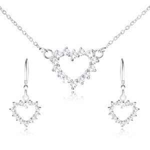 Set ze stříbra 925 - náhrdelník a visací náušnice, zirkonový obrys srdce