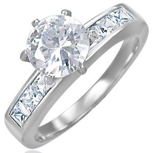 Snubní ocelový prsten s vystupujícím středovým zirkonem - Velikost: 53