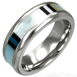 Snubní prsten z chirurgické oceli s perletí  - Velikost: 57