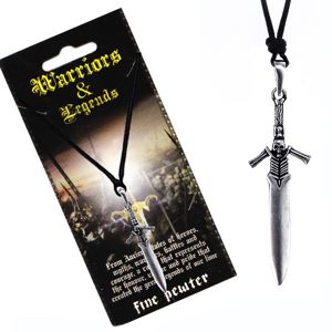 Šňůrkový náhrdelník - kovový meč s rukojetí kostlivce