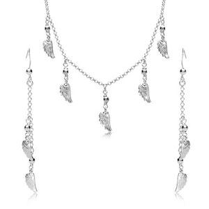 Stříbrná 925 sada - náušnice a náhrdelník, andělská křídla a kuličky na řetízku