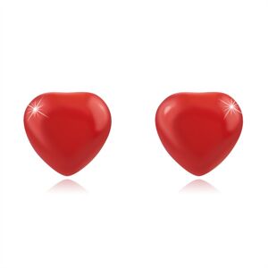 Stříbrné 925 náušnice - vypouklé červené srdce, puzetky