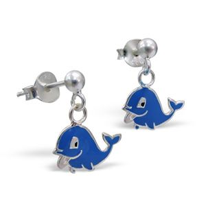 Stříbrné náušničky 925 - šťastný delfín, visící - Barva: Modrá