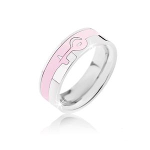 Stříbrno-růžový prsten z oceli - ženský symbol - Velikost: 52