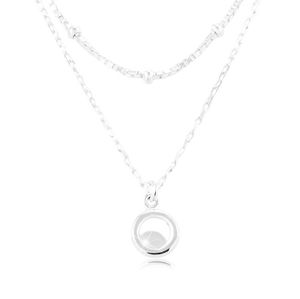 Stříbrný 925 náhrdelník, dvojitý řetízek, kulatý zirkon a drobné kuličky