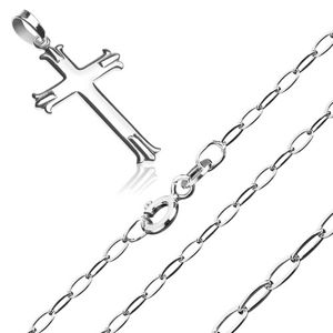 Stříbrný 925 náhrdelník - kříž s trojitými cípy na lesklém řetízku