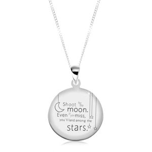 Stříbrný 925 náhrdelník, kruhová známka s vygravírovaným citátem