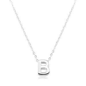 Stříbrný 925 náhrdelník, lesklý řetízek, velké tiskací písmenko B