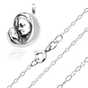 Stříbrný 925 náhrdelník - madona s děťátkem na blyštivém řetízku
