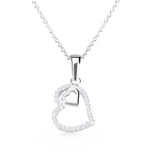 Stříbrný 925 náhrdelník - obrys nepravidelného srdce se zirkony, srdíčko