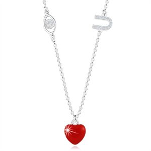 Stříbrný 925 náhrdelník - ochranné oko, červené srdce, písmeno "U", čiré zirkony