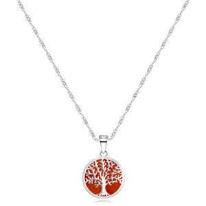 Stříbrný 925 náhrdelník - přívěsek ve tvaru kruhu, strom života, červený podklad
