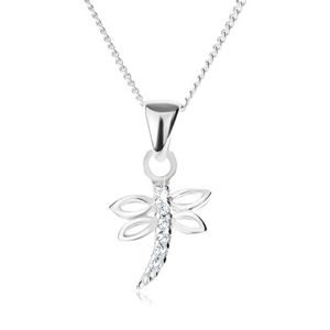Stříbrný 925 náhrdelník - řetízek a přívěsek ve tvaru vážky, čiré zirkony