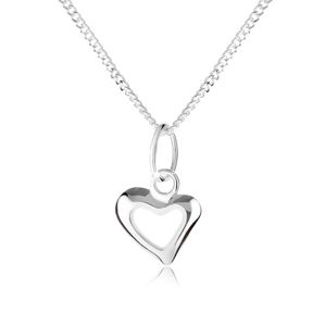 Stříbrný 925 náhrdelník s obrysem asymetrického srdce, spirálovitý řetízek