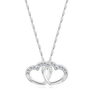 Stříbrný 925 náhrdelník - spojený obrys srdcí, čiré zirkony