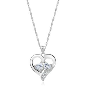 Stříbrný 925 náhrdelník - srdce s širším zahnutým ramenem, srdíčko se zirkony
