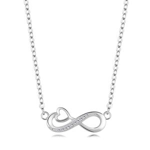 Stříbrný 925 náhrdelník - Symbol nekonečna s konturou srdce, čiré zirkony