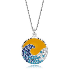 Stříbrný 925 náhrdelník - západ slunce nad mořem, vlna, barevné zirkony