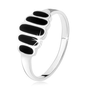 Stříbrný 925 prsten, černé onyxové ovály, hladká ramena, vysoký lesk - Velikost: 53