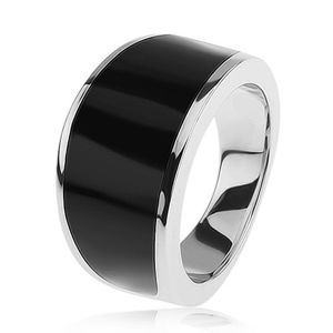 Stříbrný 925 prsten - černý glazovaný pás, lesklý a hladký povrch - Velikost: 57