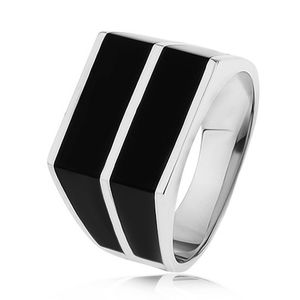 Stříbrný 925 prsten - dvě vodorovné linie černé barvy, hladký povrch - Velikost: 66