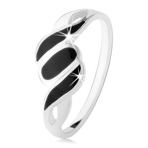 Stříbrný 925 prsten, hladká ramena, šikmé linie a ovál, černý onyx - Velikost: 56