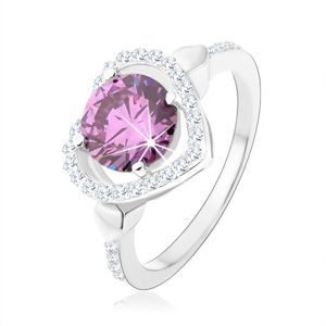 Stříbrný 925 prsten, kulatý zirkon tanzanitové barvy v kontuře srdce - Velikost: 49