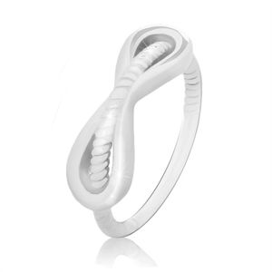 Stříbrný 925 prsten - lesklý symbol nekonečna a vroubkovaná linie - Velikost: 66