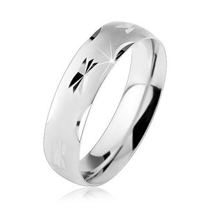Stříbrný 925 prsten, matný vypouklý povrch s lesklými zářezy, 6 mm - Velikost: 53